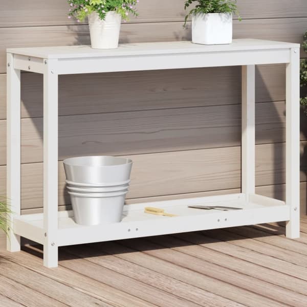 vidaXL Ruukutuspöytä hyllyllä valkoinen 108x35x75 cm täysi mänty