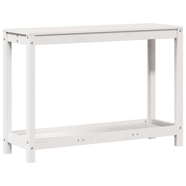 vidaXL Ruukutuspöytä hyllyllä valkoinen 108x35x75 cm täysi mänty
