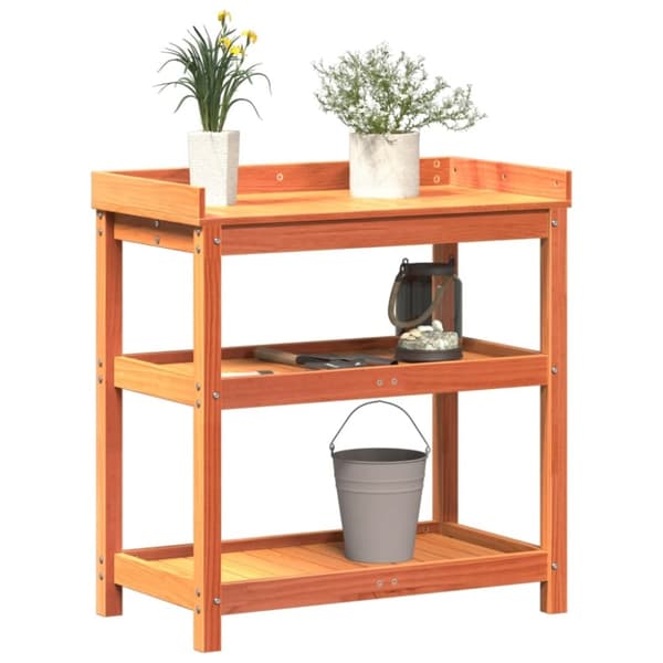 vidaXL Växtbord med hyllor brun 82,5x45x86,5 cm massiv furu