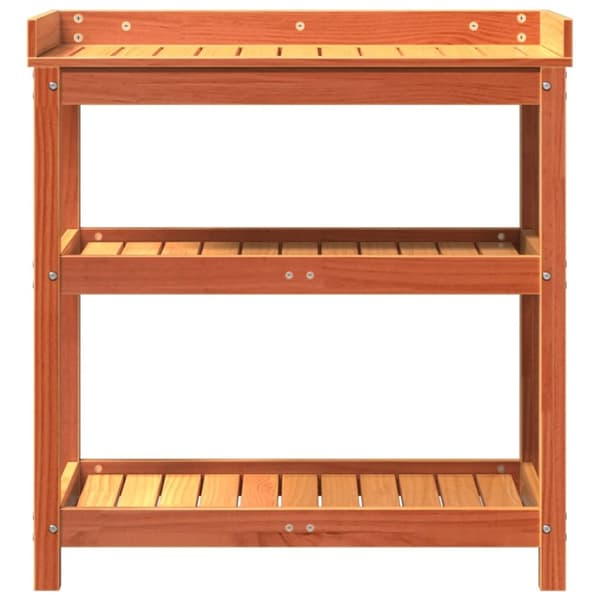vidaXL Växtbord med hyllor brun 82,5x45x86,5 cm massiv furu