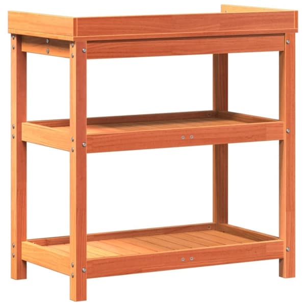 vidaXL Växtbord med hyllor brun 82,5x45x86,5 cm massiv furu