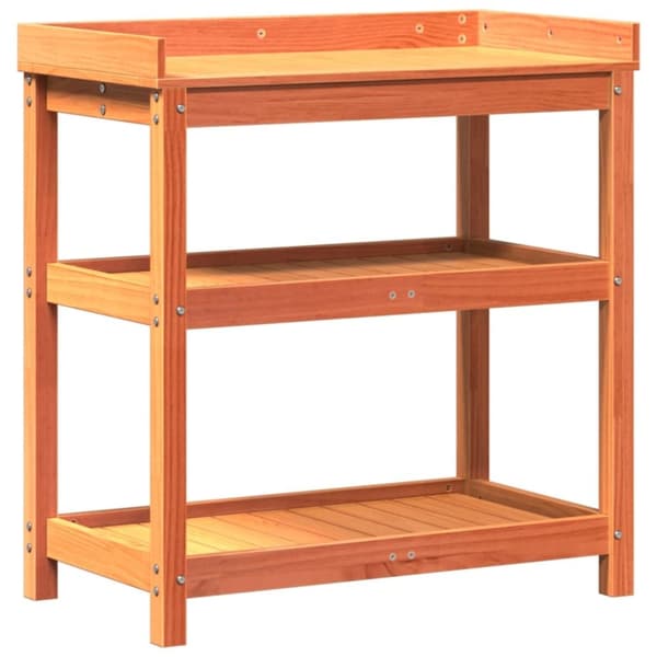 vidaXL Växtbord med hyllor brun 82,5x45x86,5 cm massiv furu
