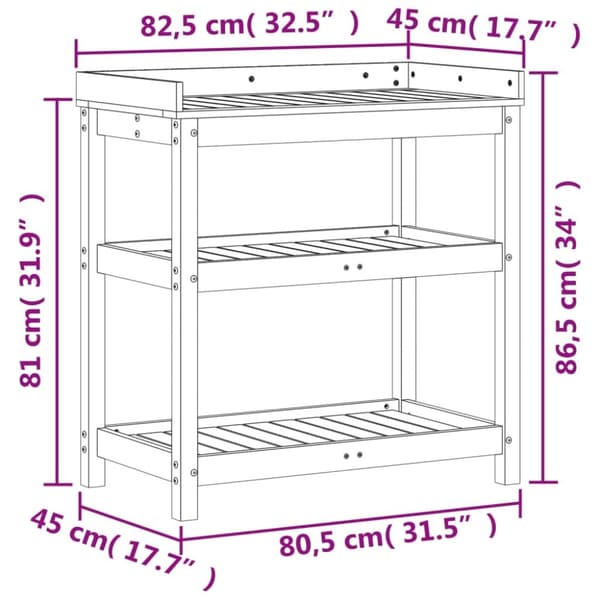 vidaXL plantebord med hylder 82,5x45x86,5 cm massivt fyrretræ brun