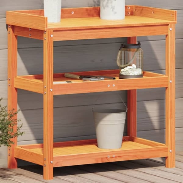 vidaXL plantebord med hylder 82,5x45x86,5 cm massivt fyrretræ brun