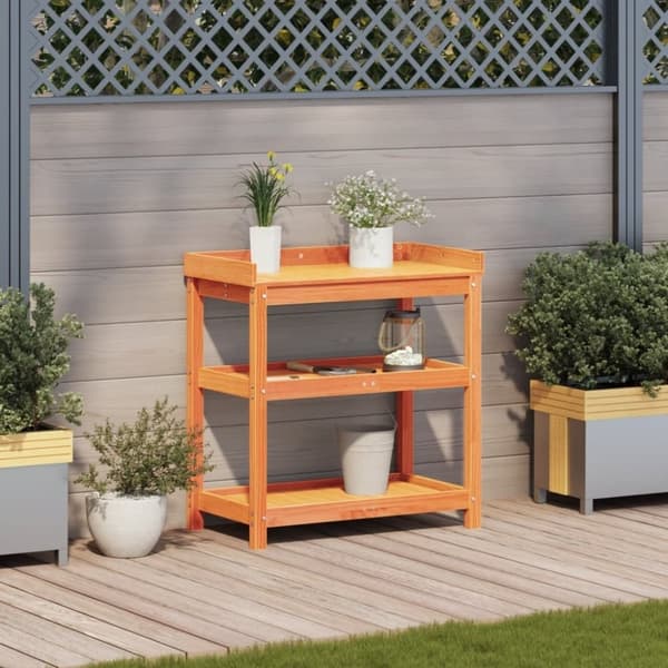 vidaXL plantebord med hylder 82,5x45x86,5 cm massivt fyrretræ brun