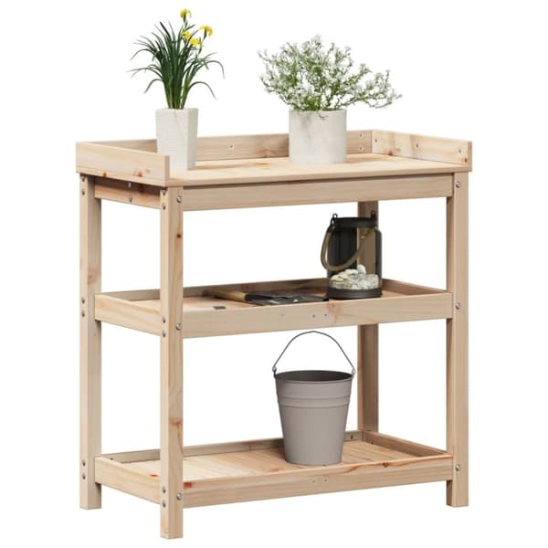 vidaXL Ruukutuspöytä hyllyillä 82,5x45x86,5 cm täysi mänty