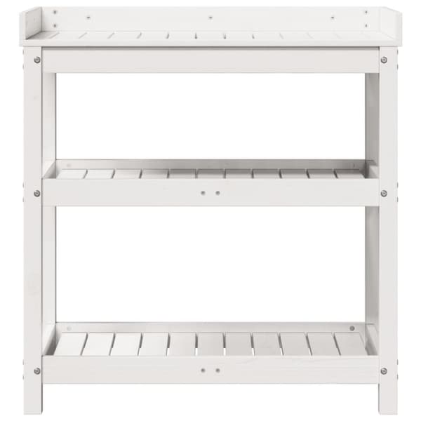 vidaXL Pottebord med hyller hvit 82,5x45x86,5 cm heltre furu