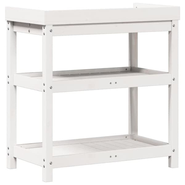 vidaXL Pottebord med hyller hvit 82,5x45x86,5 cm heltre furu
