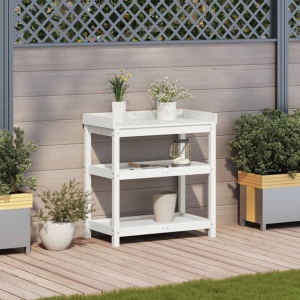 vidaXL Pottebord med hyller hvit 82,5x45x86,5 cm heltre furu
