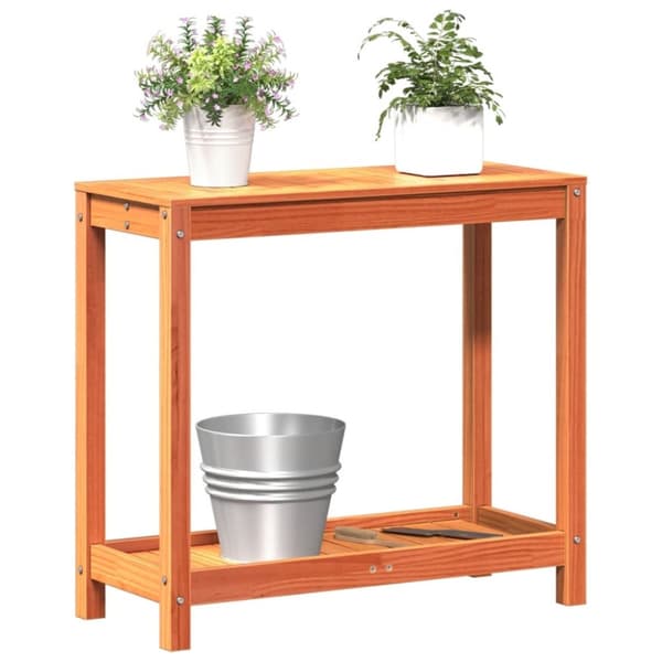vidaXL plantebord med hylde 82,5x35x75 cm massivt fyrretræ gyldenbrun