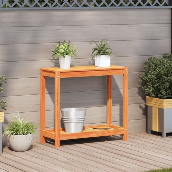 vidaXL plantebord med hylde 82,5x35x75 cm massivt fyrretræ gyldenbrun
