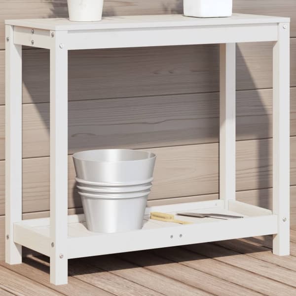 vidaXL Pottebord med hylle hvit 82,5x35x75 cm heltre furu