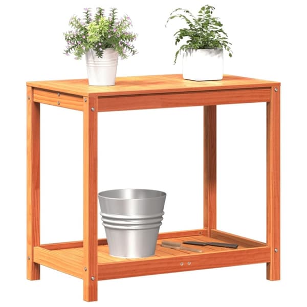 vidaXL plantebord med hylde 82,5x50x75 cm massivt fyrretræ gyldenbrun