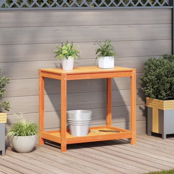 vidaXL plantebord med hylde 82,5x50x75 cm massivt fyrretræ gyldenbrun
