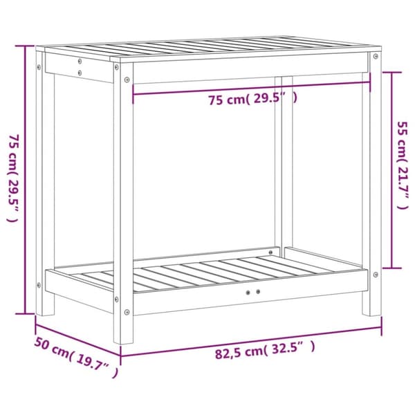 vidaXL Växtbord med hylla 82,5x50x75 cm massivt furu