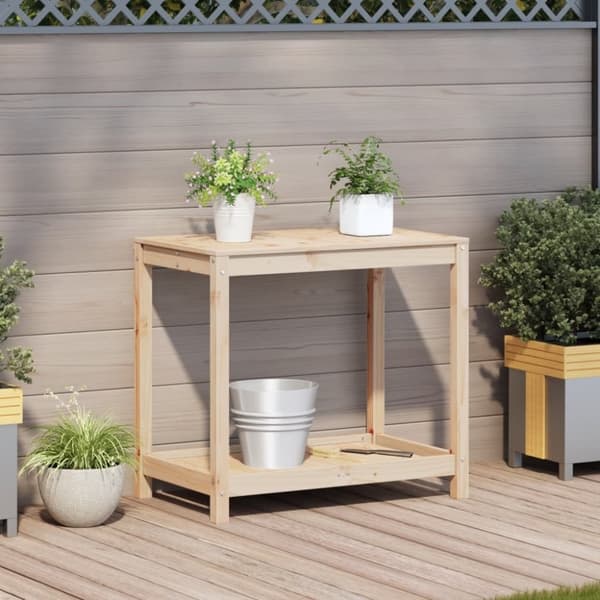 vidaXL Växtbord med hylla 82,5x50x75 cm massivt furu