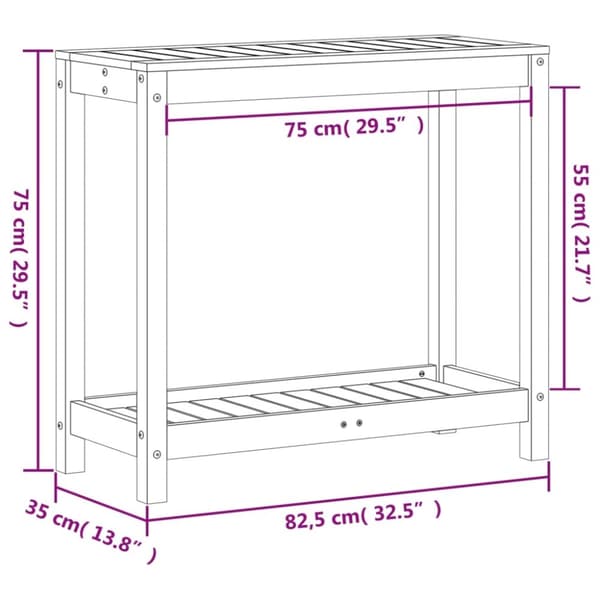 vidaXL Ruukutuspöytä hyllyllä 82,5x35x75 cm täysi mänty