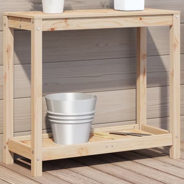 vidaXL Ruukutuspöytä hyllyllä 82,5x35x75 cm täysi mänty