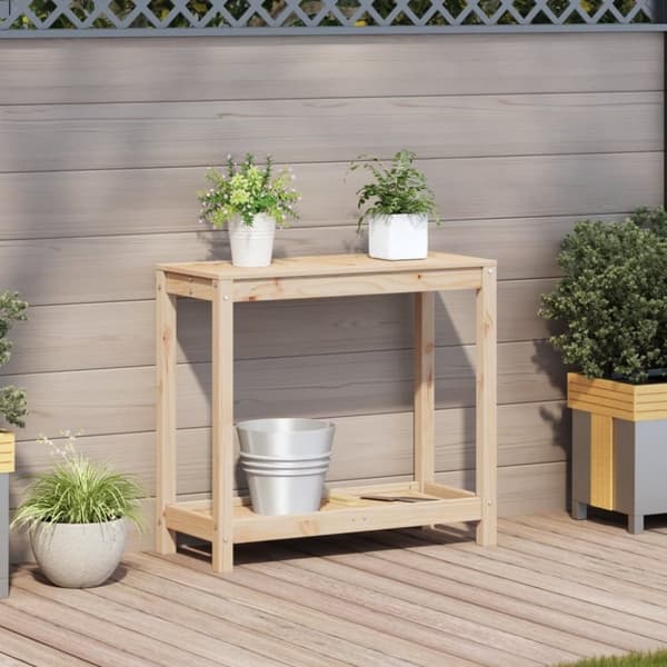 vidaXL Ruukutuspöytä hyllyllä 82,5x35x75 cm täysi mänty
