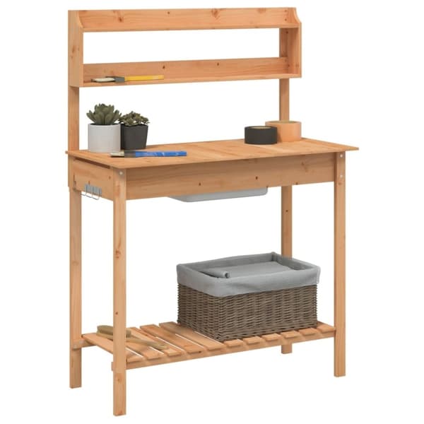 vidaXL pottebænk med vask 147,5x44x139,5 cm massivt grantræ brun