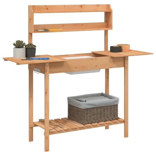 vidaXL pottebænk med vask 147,5x44x139,5 cm massivt grantræ brun