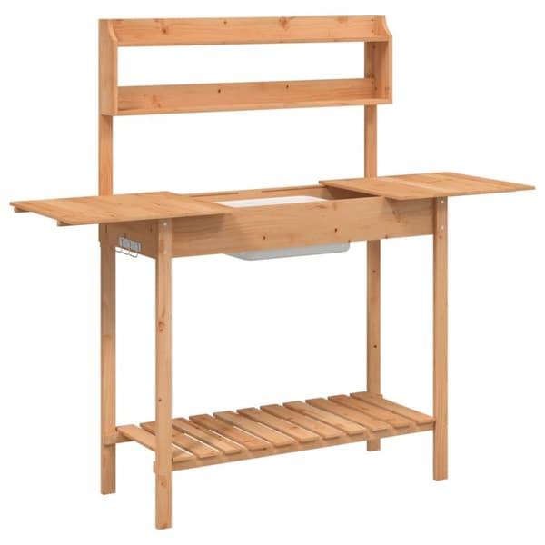 vidaXL pottebænk med vask 147,5x44x139,5 cm massivt grantræ brun
