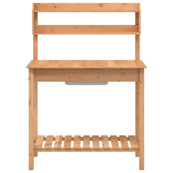 vidaXL pottebænk med vask 147,5x44x139,5 cm massivt grantræ brun