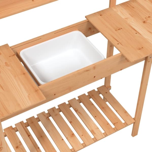 vidaXL pottebænk med vask 147,5x44x139,5 cm massivt grantræ brun