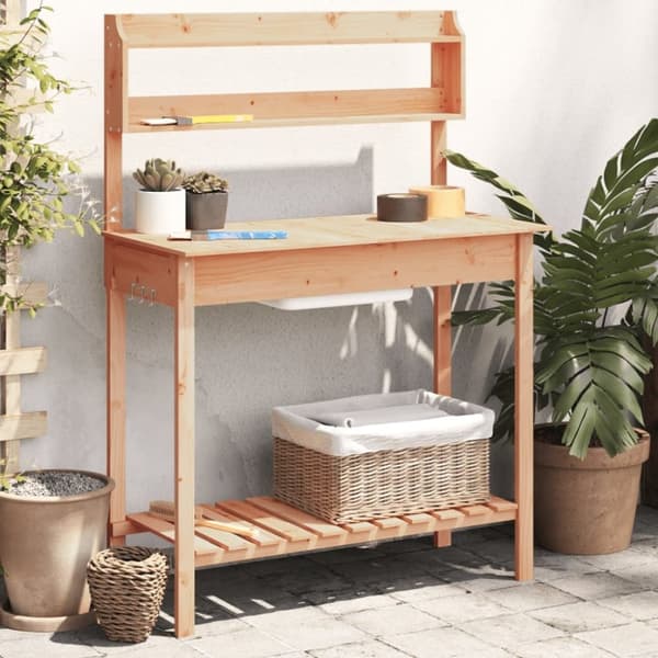 vidaXL pottebænk med vask 147,5x44x139,5 cm massivt grantræ brun
