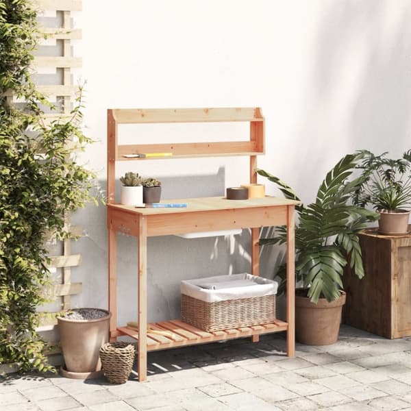 vidaXL pottebænk med vask 147,5x44x139,5 cm massivt grantræ brun