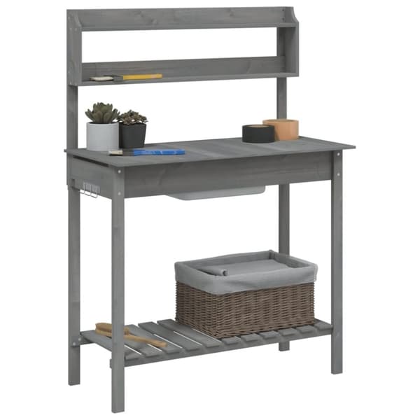 vidaXL pottebænk med vask 147,5x44x139,5 cm massivt grantræ grå