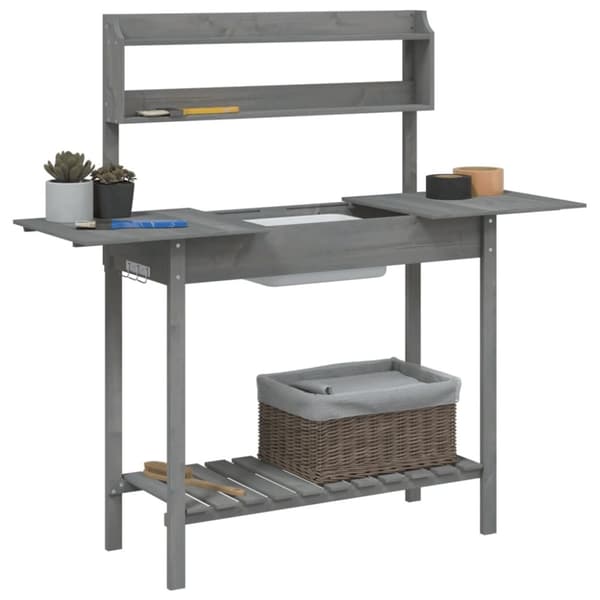 vidaXL pottebænk med vask 147,5x44x139,5 cm massivt grantræ grå