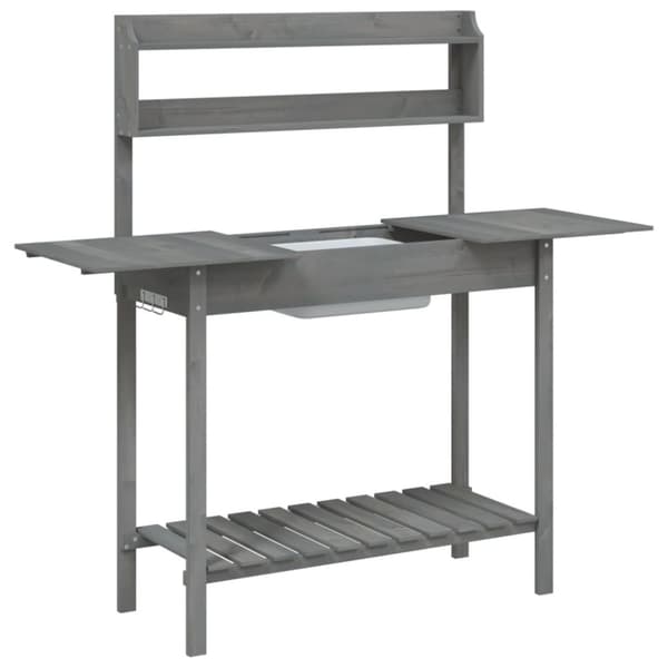 vidaXL pottebænk med vask 147,5x44x139,5 cm massivt grantræ grå