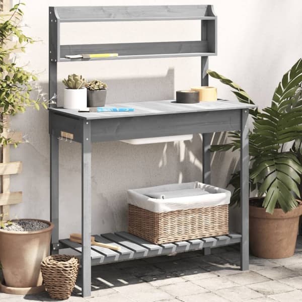 vidaXL pottebænk med vask 147,5x44x139,5 cm massivt grantræ grå