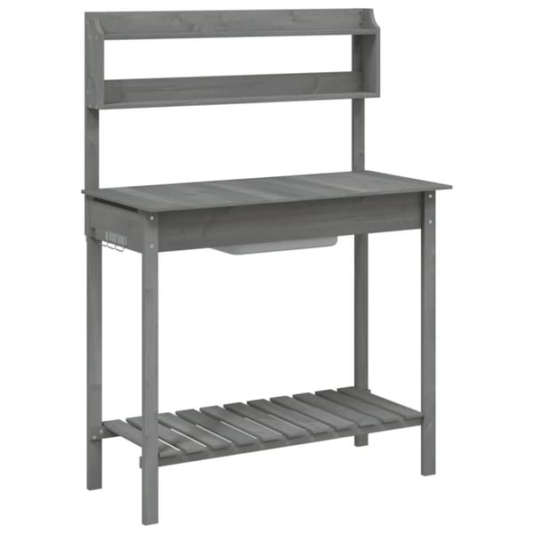 vidaXL pottebænk med vask 147,5x44x139,5 cm massivt grantræ grå