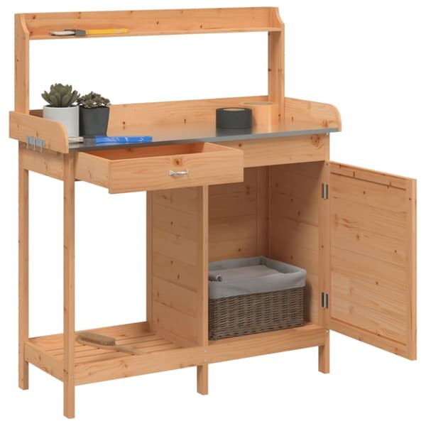 vidaXL Istutuspöytä kaapilla ruskea 110,5x45x124,5 cm täysi kuusi