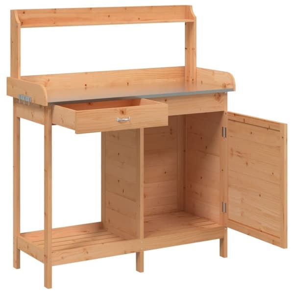 vidaXL Istutuspöytä kaapilla ruskea 110,5x45x124,5 cm täysi kuusi