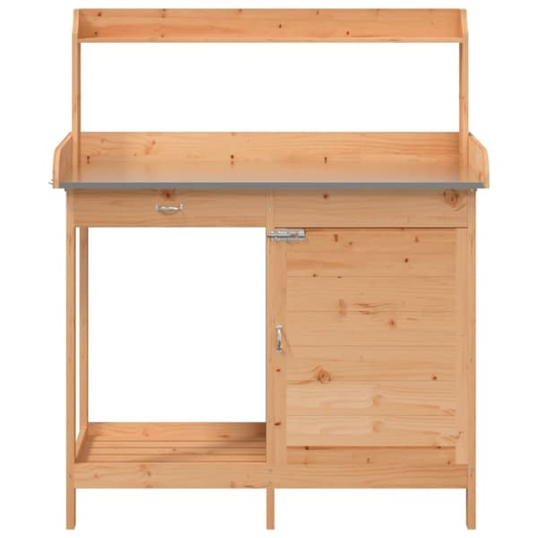 vidaXL Istutuspöytä kaapilla ruskea 110,5x45x124,5 cm täysi kuusi