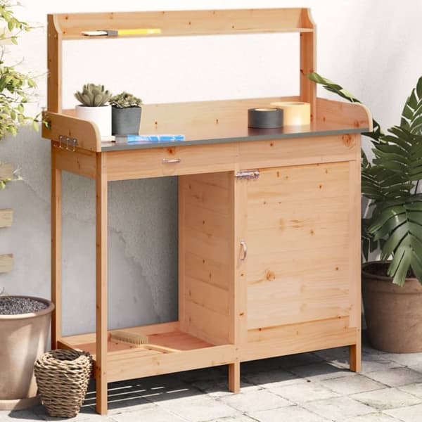 vidaXL Istutuspöytä kaapilla ruskea 110,5x45x124,5 cm täysi kuusi