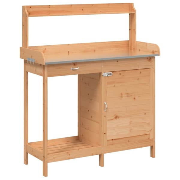 vidaXL Istutuspöytä kaapilla ruskea 110,5x45x124,5 cm täysi kuusi