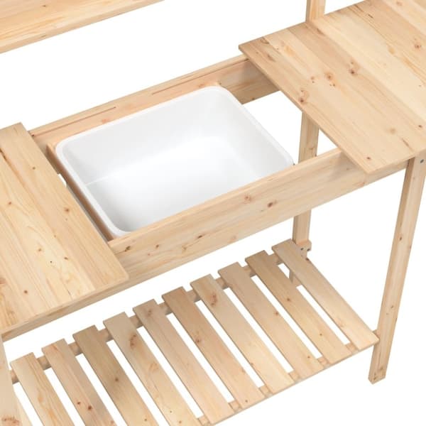 vidaXL Pottebord med vask 147,5x44x139,5 cm heltre gran
