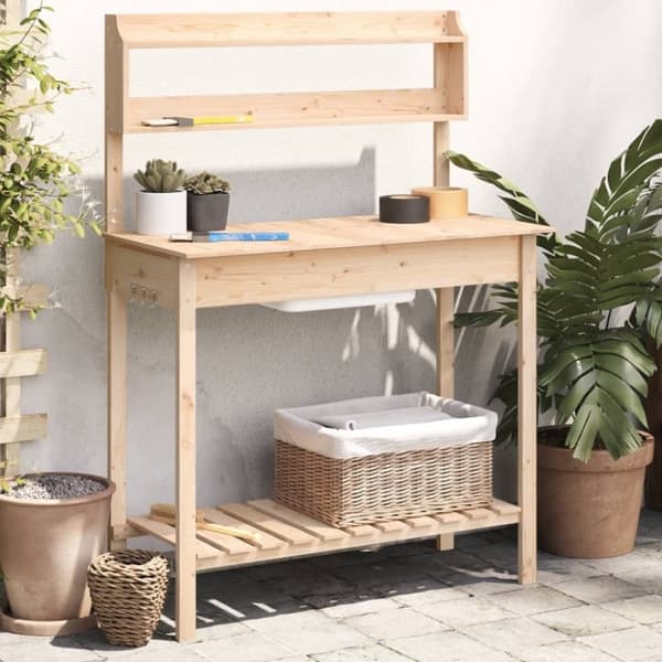 vidaXL Pottebord med vask 147,5x44x139,5 cm heltre gran