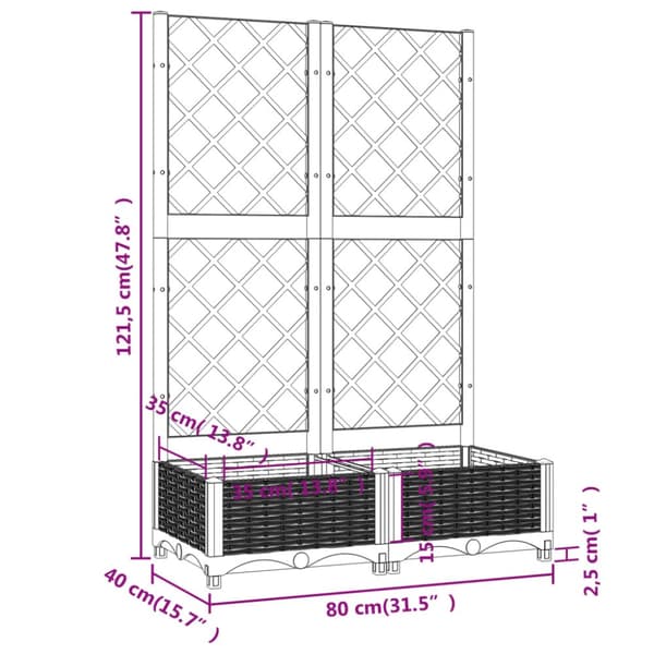 plantekasse med espalier 80x40x121,5 cm PP lysegrå