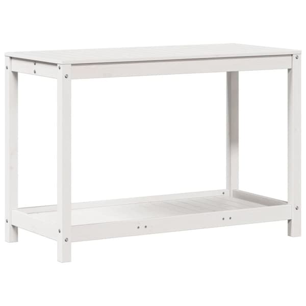 plantebord med hylde 108x50x75 cm massivt fyrretræ hvid