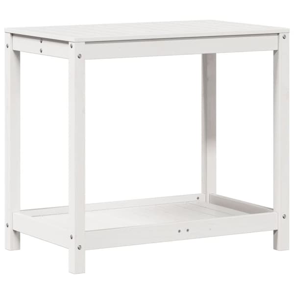 plantebord med hylde 82,5x50x75 cm massivt fyrretræ hvid