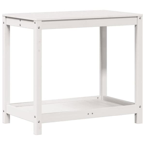 plantebord med hylde 82,5x50x75 cm massivt fyrretræ hvid
