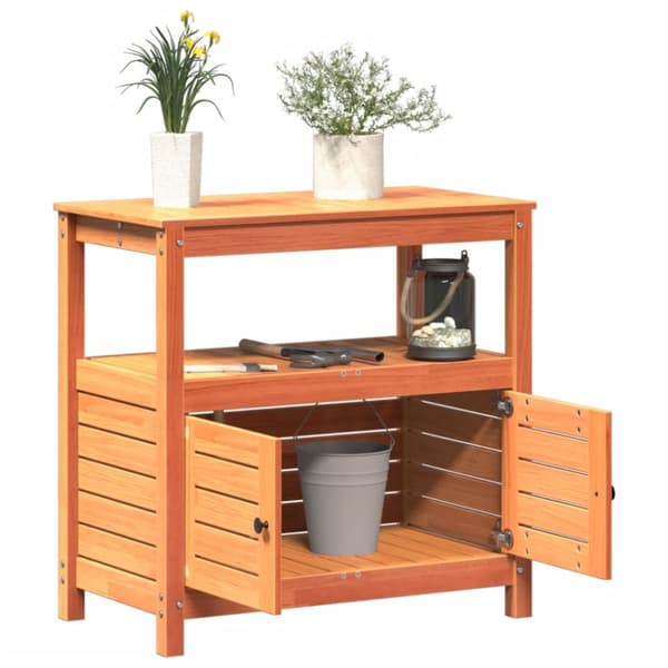 plantebord med hylder 82,5x45x81 cm massivt fyrretræ brun