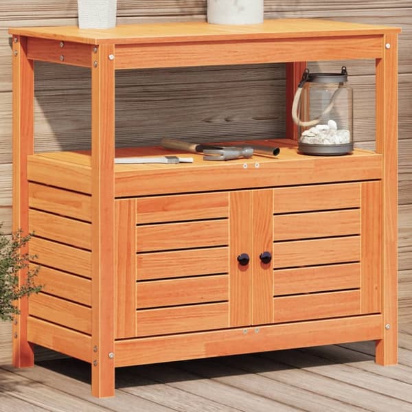 plantebord med hylder 82,5x45x81 cm massivt fyrretræ brun