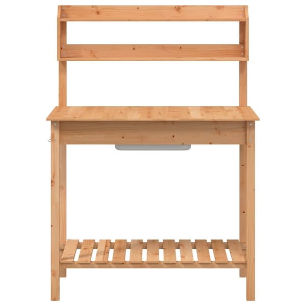 pottebænk med vask 147,5x44x139,5 cm massivt grantræ brun