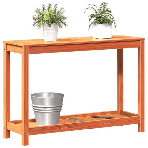 plantebord med hylde 108x35x75 cm massivt fyrretræ gyldenbrun